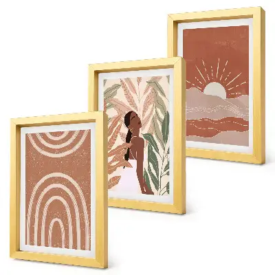 Set 3 tablouri cu forme și ilustrații abstracte în stil boho