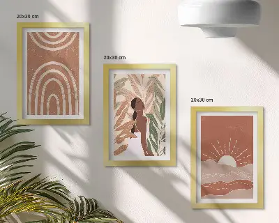 Set 3 tablouri cu forme și ilustrații abstracte în stil boho