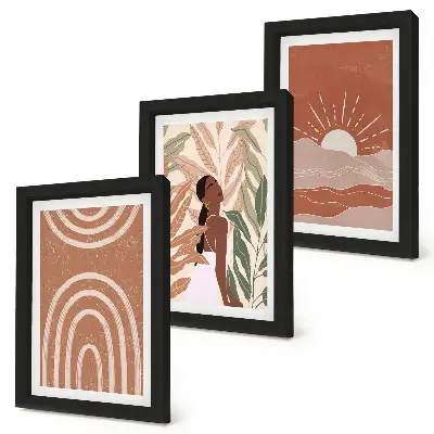 Set 3 tablouri cu forme și ilustrații abstracte în stil boho