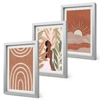 Set 3 tablouri cu forme și ilustrații abstracte în stil boho
