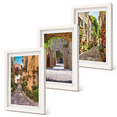 Set 3 tablouri Străzi italiene cu flori și arhitectură peisagistică