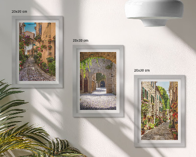 Set 3 tablouri Străzi italiene cu flori și arhitectură peisagistică