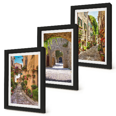 Set 3 tablouri Străzi italiene cu flori și arhitectură peisagistică