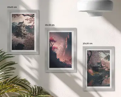 Set 3 tablouri peisaje fantastice din Japonia cu munți