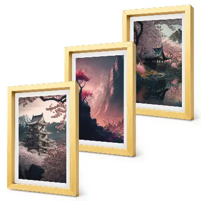 Set 3 tablouri peisaje fantastice din Japonia cu munți