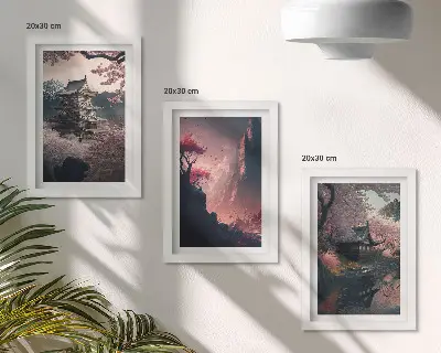 Set 3 tablouri peisaje fantastice din Japonia cu munți