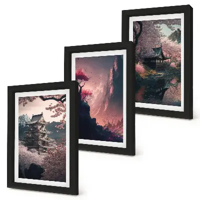 Set 3 tablouri peisaje fantastice din Japonia cu munți