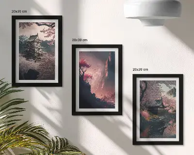 Set 3 tablouri peisaje fantastice din Japonia cu munți