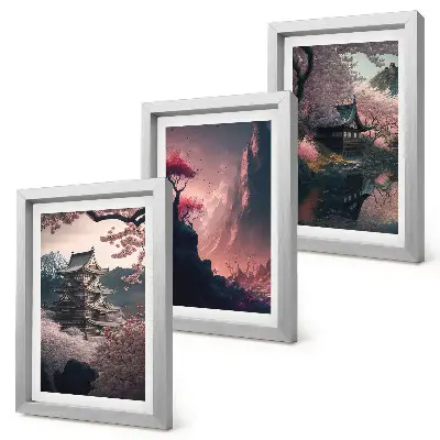 Set 3 tablouri peisaje fantastice din Japonia cu munți