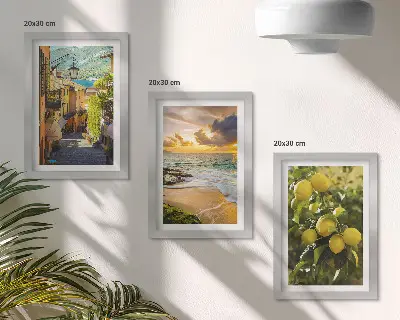 Galerie de perete cu străzi pitorești, mare, plajă și lămâi