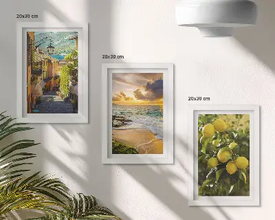 Galerie de perete cu străzi pitorești, mare, plajă și lămâi