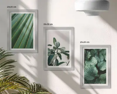Set de 3 tablouri cu frunze tropicale estetice în diferite nuanțe de verde