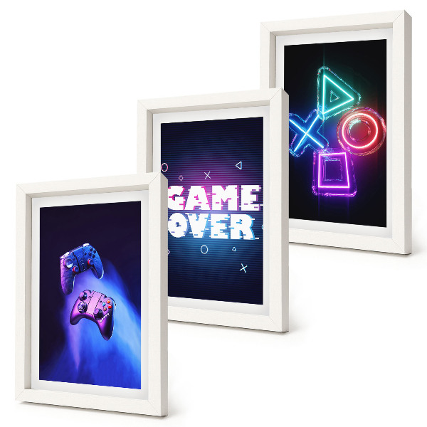 Set 3 tablouri Gamepad-uri cu pictograme Game Over