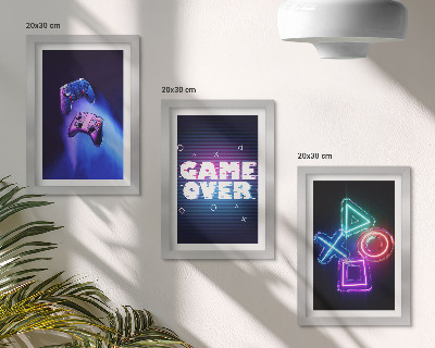 Set 3 tablouri Gamepad-uri cu pictograme Game Over
