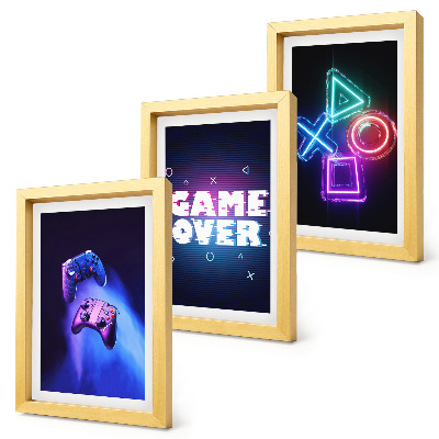 Set 3 tablouri Gamepad-uri cu pictograme Game Over