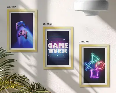 Set de 3 tablouri cu model de gamepad și pictograme Game Over