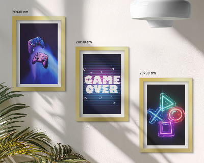 Set 3 tablouri Gamepad-uri cu pictograme Game Over