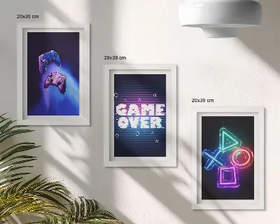 Set de 3 tablouri cu model de gamepad și pictograme Game Over