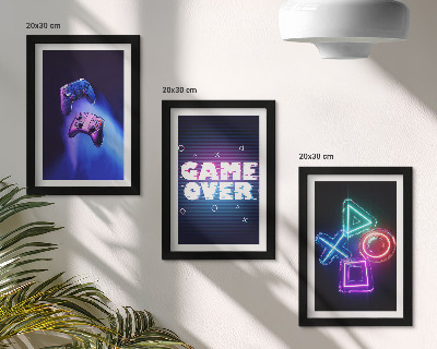 Set 3 tablouri Gamepad-uri cu pictograme Game Over