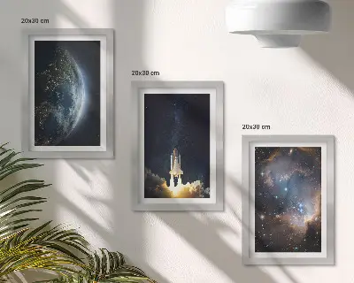 Galerie de perete cu tematică spațiu, pământ, rachetă, galaxie și stele