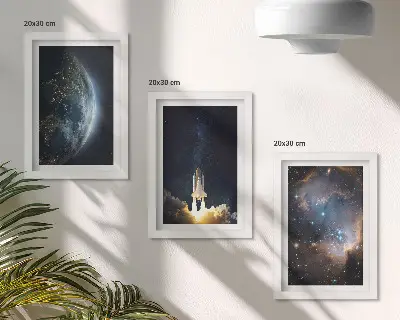 Galerie de perete cu tematică spațiu, pământ, rachetă, galaxie și stele