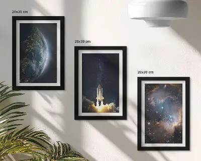 Galerie de perete cu tematică spațiu, pământ, rachetă, galaxie și stele
