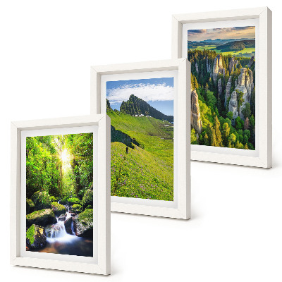 Set 3 tablouri Peisaje montane verzi cu cascade și păduri