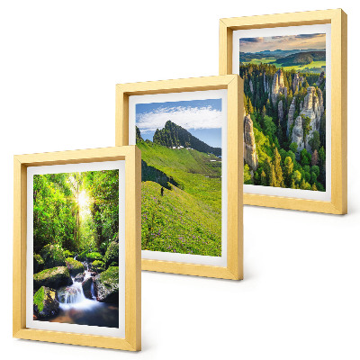 Set 3 tablouri Peisaje montane verzi cu cascade și păduri