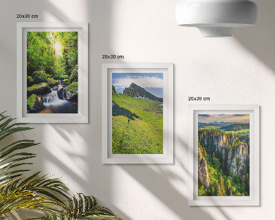 Set 3 tablouri Peisaje montane verzi cu cascade și păduri