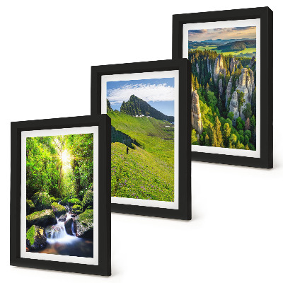 Set 3 tablouri Peisaje montane verzi cu cascade și păduri