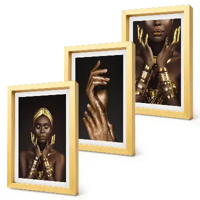 Set de 3 tablouri cu portrete elegante ale unei femei africane