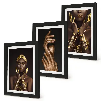 Set de 3 tablouri cu portrete elegante ale unei femei africane