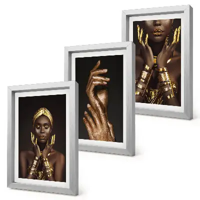 Set de 3 tablouri cu portrete elegante ale unei femei africane