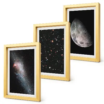Set 3 tablouri stelele galaxiei și luna plină