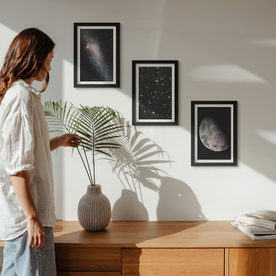 Set 3 tablouri Stelele galaxiei spațiale și luna plină