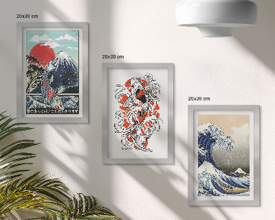 Set 3 tablouri Ilustrații cu munți de pești și Marele Val de lângă Kanagawa, în stil japonez