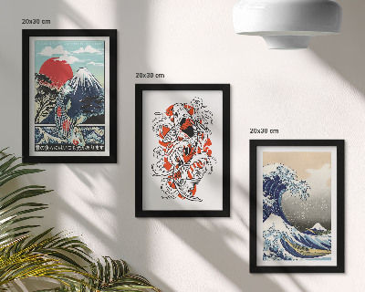 Set 3 tablouri Ilustrații cu munți de pești și Marele Val de lângă Kanagawa, în stil japonez