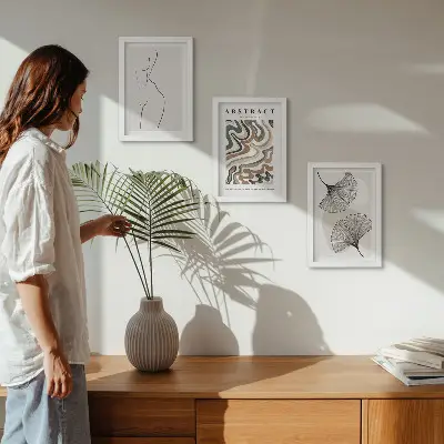 Galerie de perete poster abstract cu forme feminine și frunze în stil boho