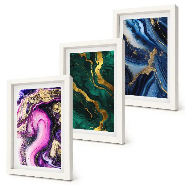 Set 3 tablouri cu modele abstracte în nuanțe de roz, verde și albastru
