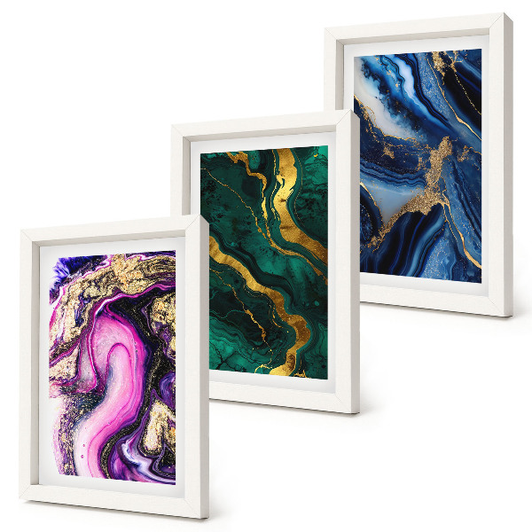 Set 3 tablouri Modele abstracte în nuanțe de roz, verde și albastru