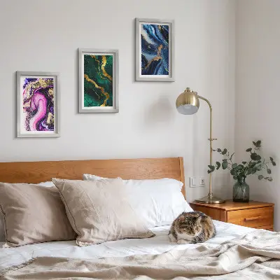 Set 3 tablouri cu modele abstracte în nuanțe de roz, verde și albastru