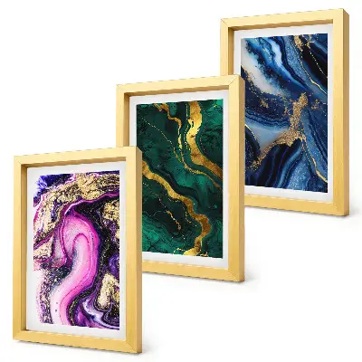 Set 3 tablouri cu modele abstracte în nuanțe de roz, verde și albastru