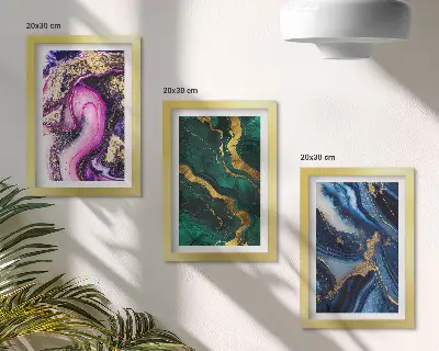 Set 3 tablouri cu modele abstracte în nuanțe de roz, verde și albastru