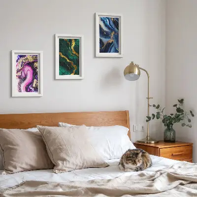 Set 3 tablouri cu modele abstracte în nuanțe de roz, verde și albastru