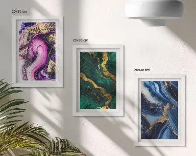Set 3 tablouri cu modele abstracte în nuanțe de roz, verde și albastru