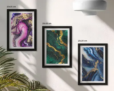 Set 3 tablouri cu modele abstracte în nuanțe de roz, verde și albastru