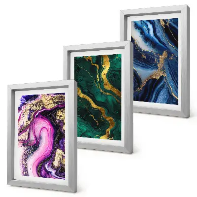 Set 3 tablouri cu modele abstracte în nuanțe de roz, verde și albastru