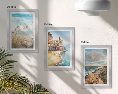 Set 3 tablouri Peisaje de coastă cu plajă, oraș și stânci