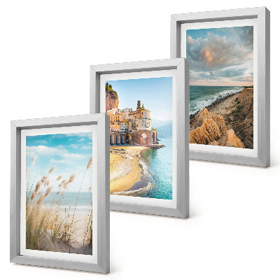 Set 3 tablouri Peisaje de coastă cu plajă, oraș și stânci