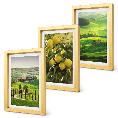 Set 3 tablouri Peisaje italiene cu citrice și dealuri verzi